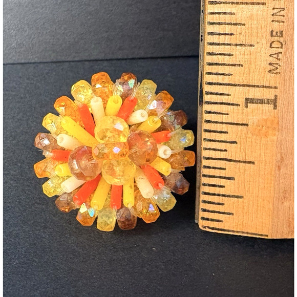 Vintage Vendome Orange Yellow Acrylic Round Adjustable Patented Clip On Earrings - Picture 8 of 8